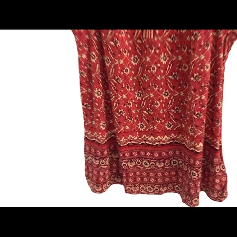 Lucky Brand Red Boho Floral Print Smocked Sleeveless V-Neck Blouse Top NWT Small